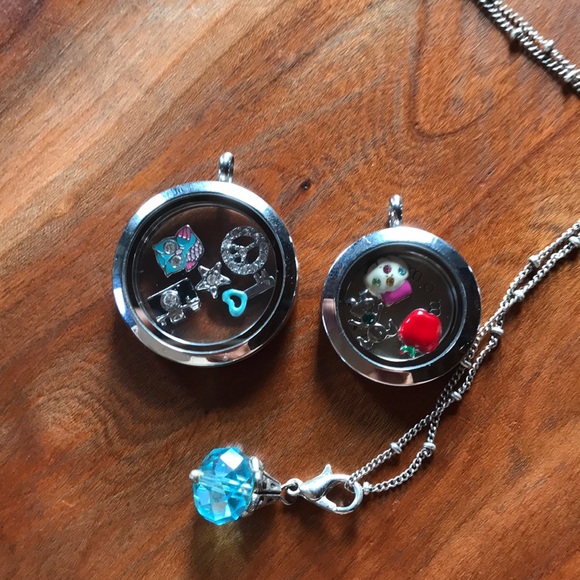 Origami Owl Jewelry - Origami owl 2 Lockets, 1 chain & 8 charms, plate +